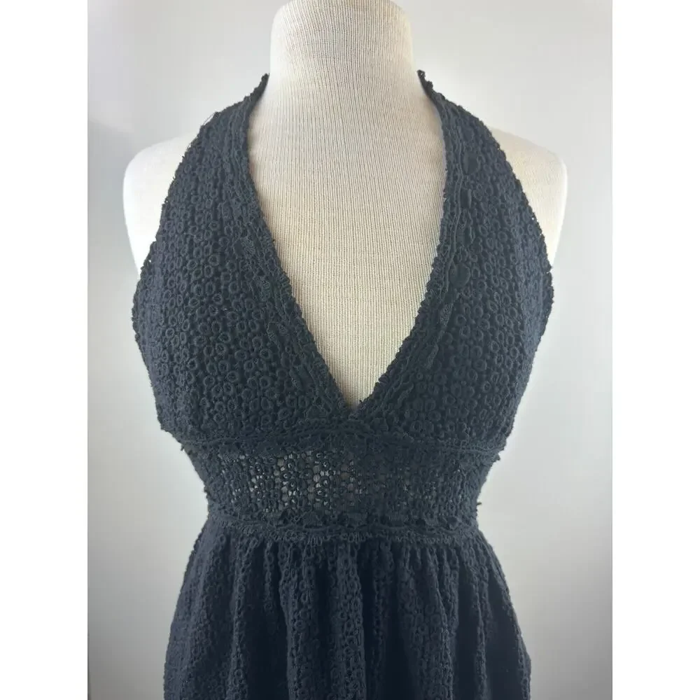 Free People So Sweetly Halter Mini Dress Crochet Black No Size Tag S *Read Desc - Picture 11 of 12